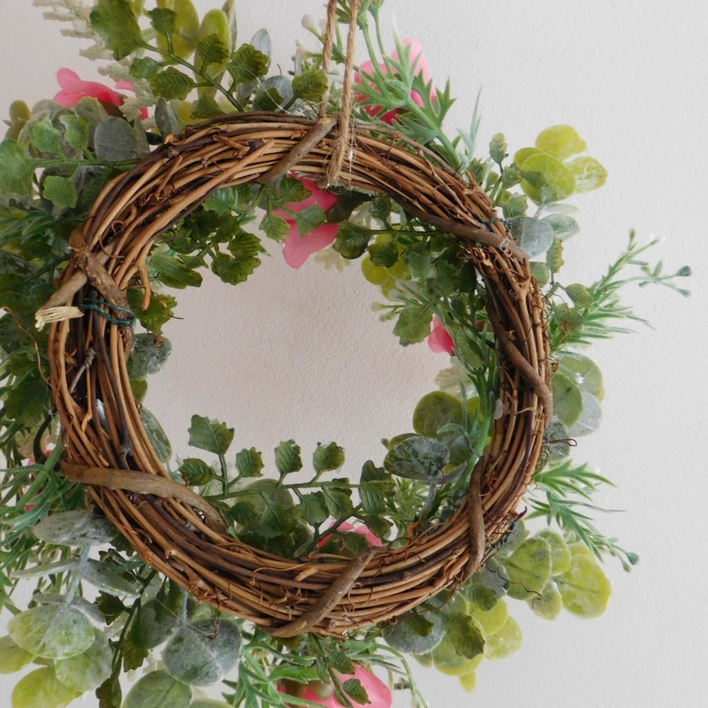 Dusty Miller Mini Wreath Eucalyptus Pink Roses Candle‎ Ring - Picture 6 of 7